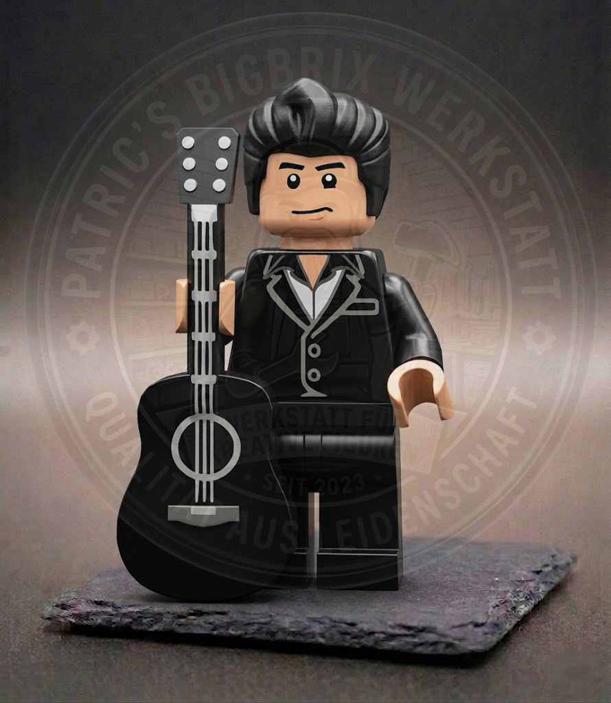 BigBrix Figur Johnny Cash – 3D gedruckte XXL Klemmbaustein Figur